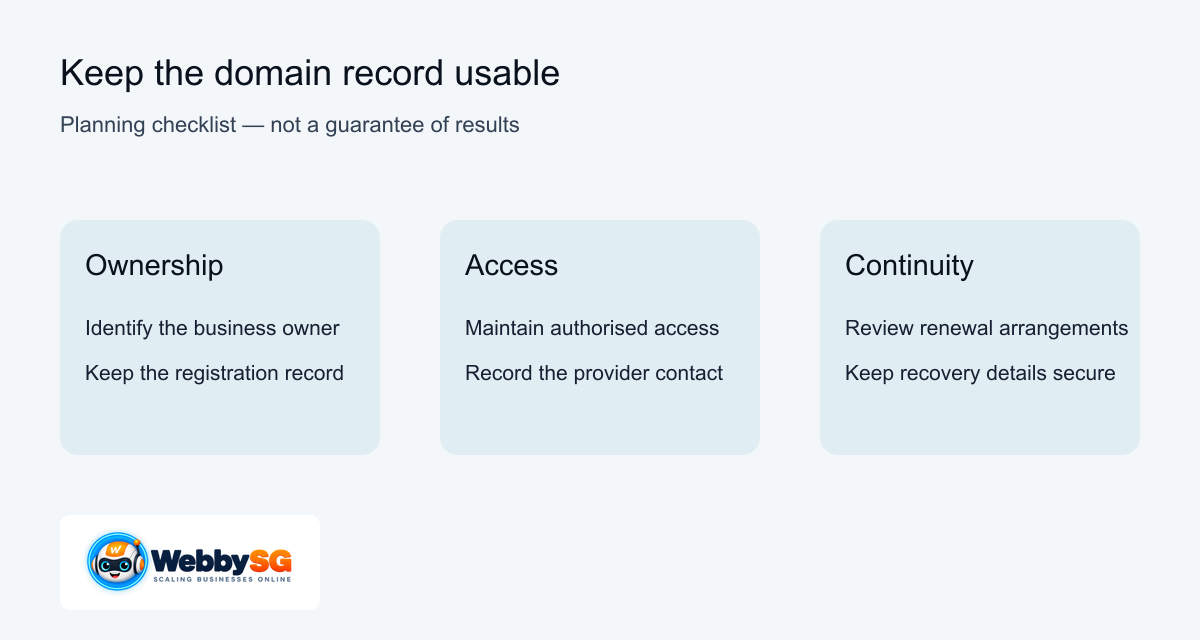 Keep the domain record usable — conceptual planning checklist